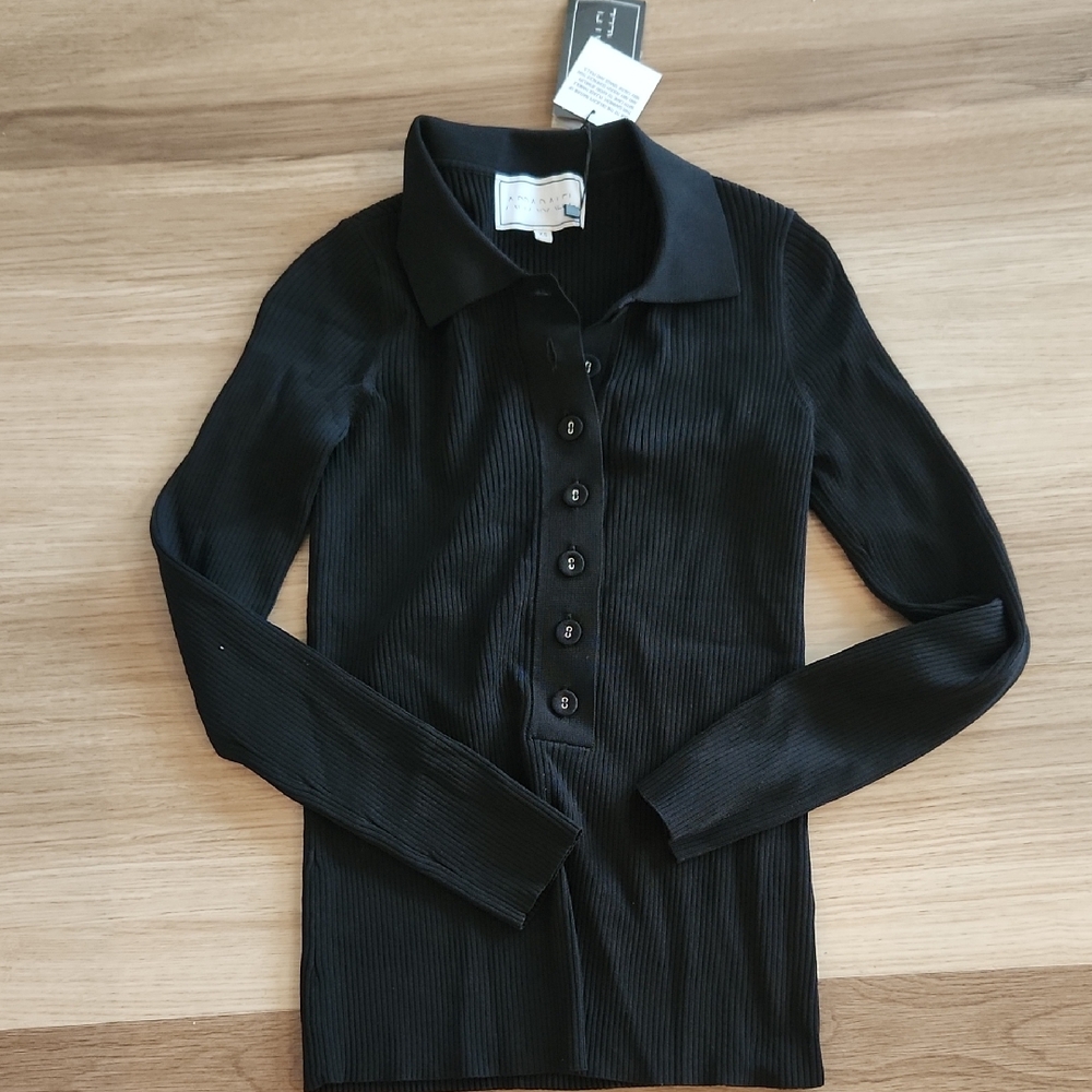 Apparalel Black Ribbed Button-Up Top